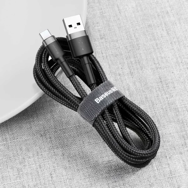 Baseus Cafule Cable Durable Nylon Braided Wire USB Type-C QC3.0 3A 1M black-grey CATKLF-BG1 - Image 3