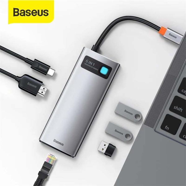 BASEUS Metal Gleam Series 8-in-1 Multifunctional Type-C HUB Docking Station CAHUB-CV0G – Dark Grey